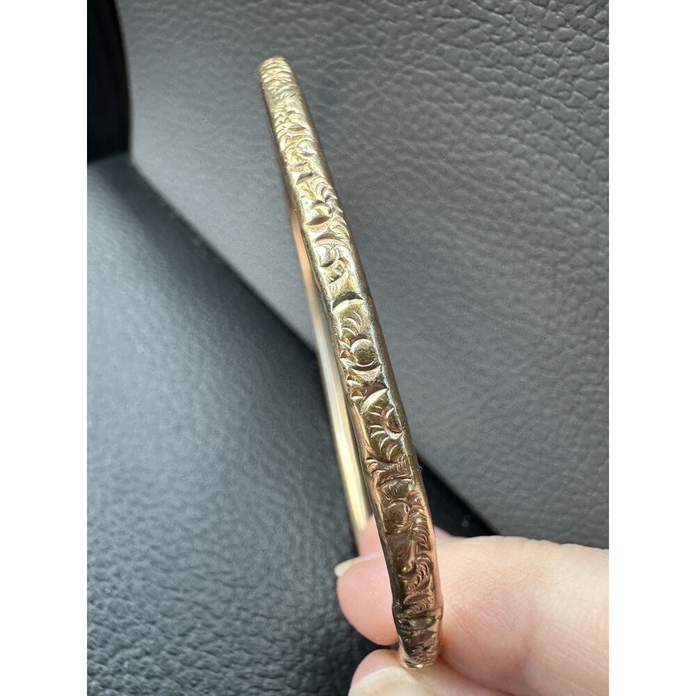 LS Antique Repousse 14k Gold Filled Hollow Bangle Bracelet